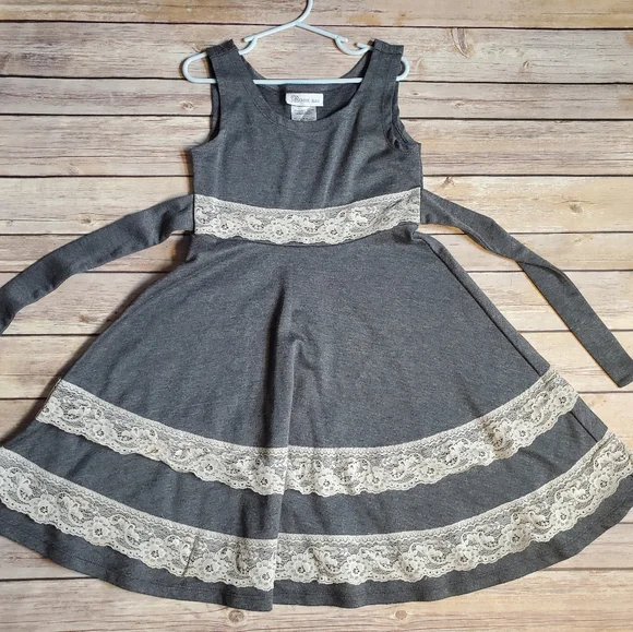 Bonnie Jean | Dresses | Bonnie Jean Girls 7 Gray Twirl Dress With Lace |  Poshmark